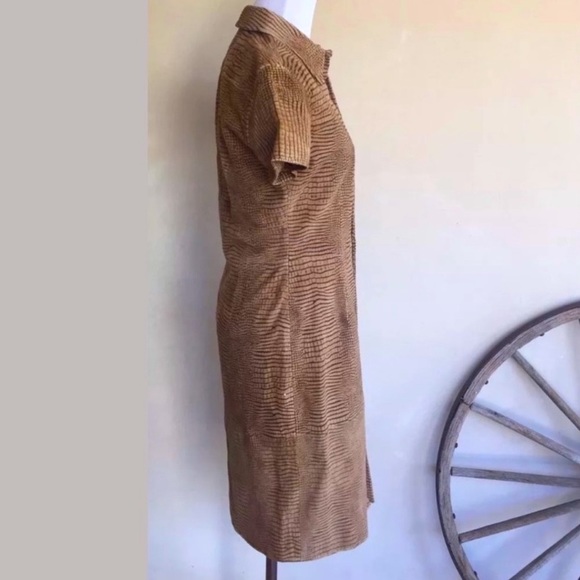 RALPH LAUREN 🐊 Glove Soft Leather Crocodile Print Western Shirt Dress Tan 8 - Picture 7 of 9